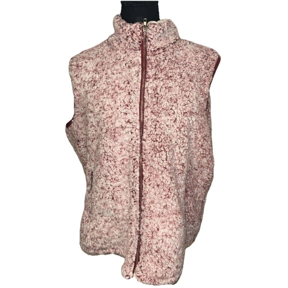 XXL Fluffy Plush Full Zip Up Sleeveless Pink Sweater Vest